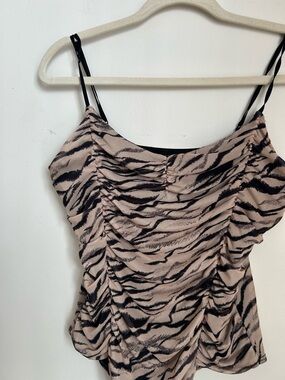Women's Ruched Zebra-Print Cami Top - Taupe/Black